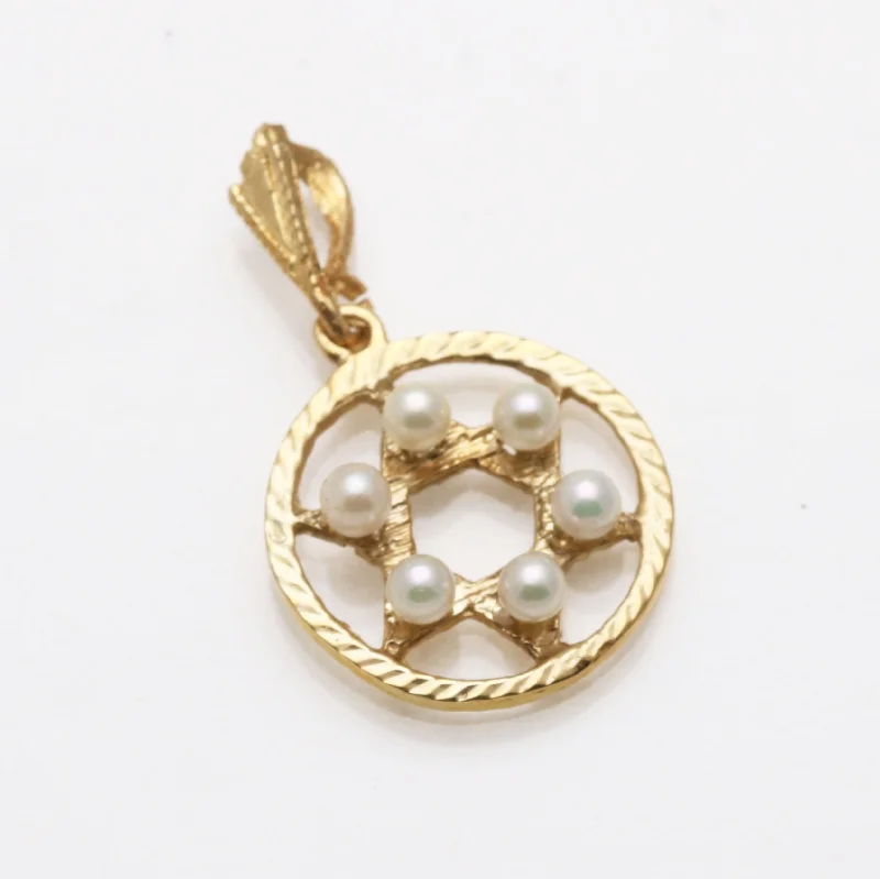 14k Yellow Gold Pearl Star of David Pendant