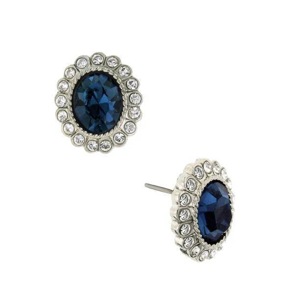 Blue Oval Button Stud Earrings