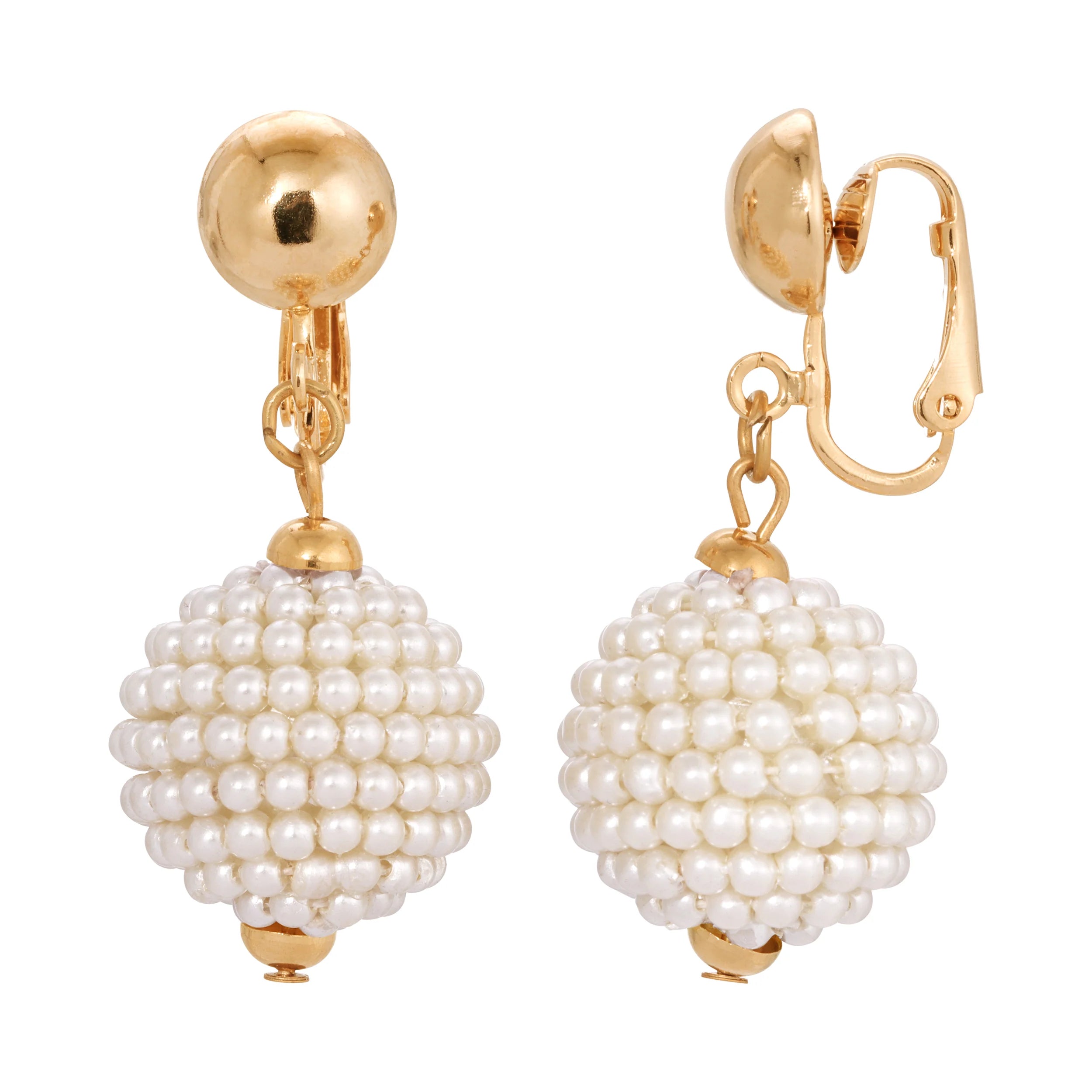 Seeded Faux Pearl Ball Clip on Earrings