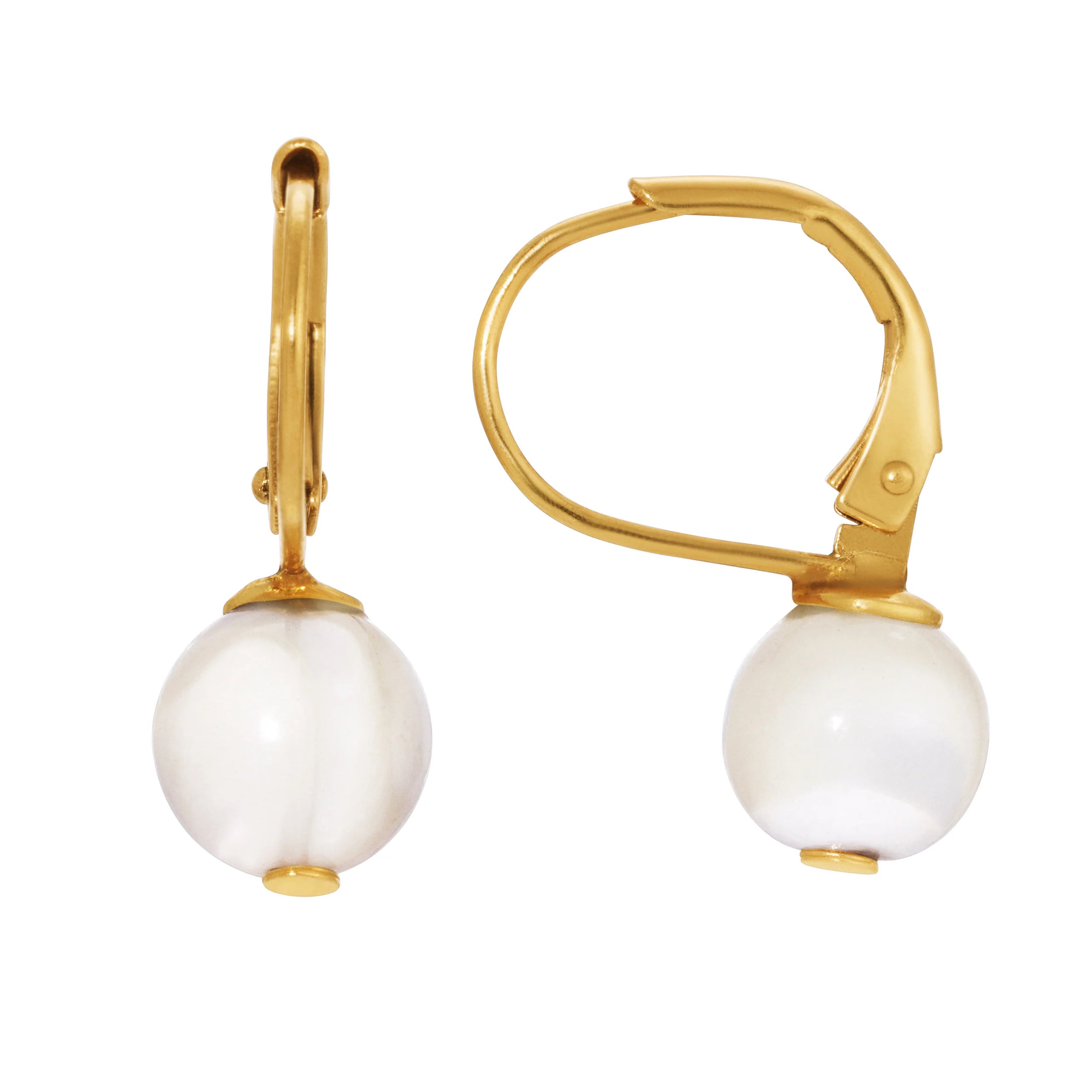 Sleek White Round Mother of Pearl Drop Bead Earrings