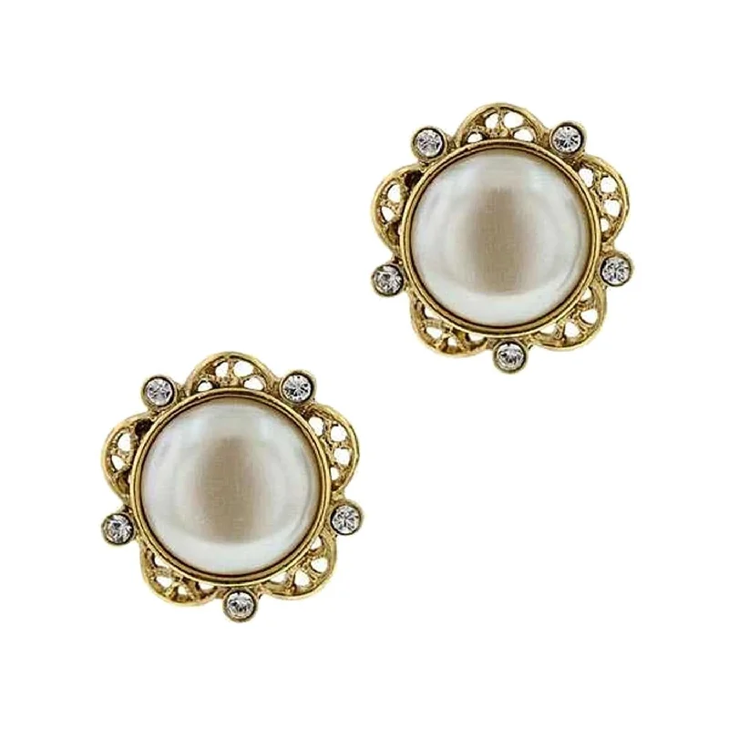 Victorian Style Pearl Round Button Earrings