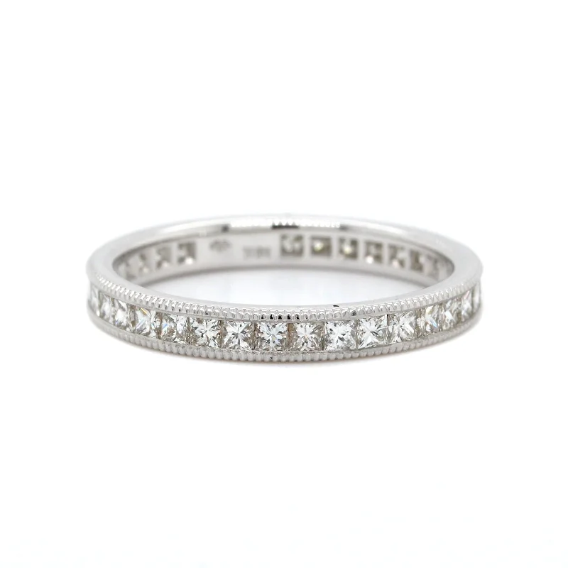 18K White Gold Channel Set Princess Cut Diamond Eternity Band