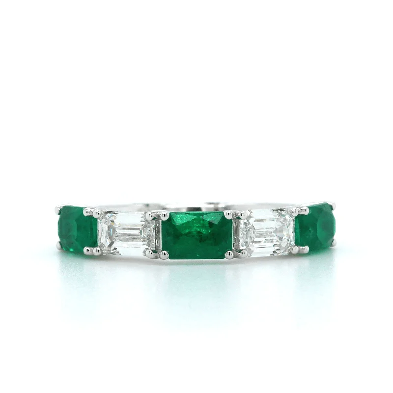 Platinum Emerald 5 Stone Emerald and Diamond Band