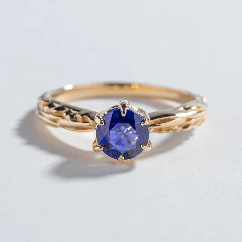 FACETED MATRIX SOLITAIRE ENGAGEMENT RING | 14K GOLD & TANZANITE