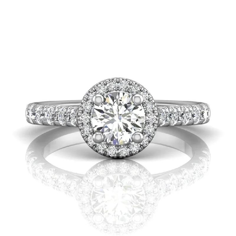 18K White Gold Diamond with Micro Pave Halo Engagement Ring