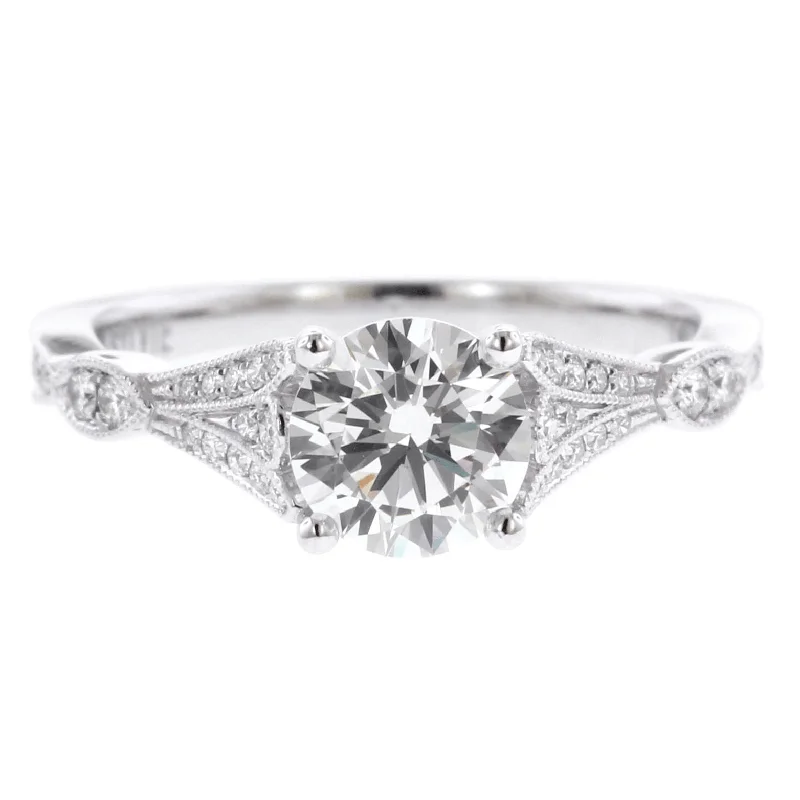 18K White Gold Vintage Milgrain Engagement Ring Setting