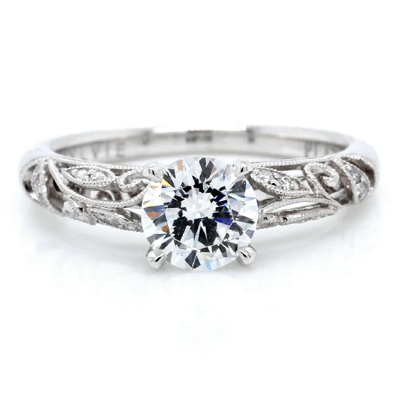 18K White Gold Vintage Style Floral Milgrain Engagement Ring Setting