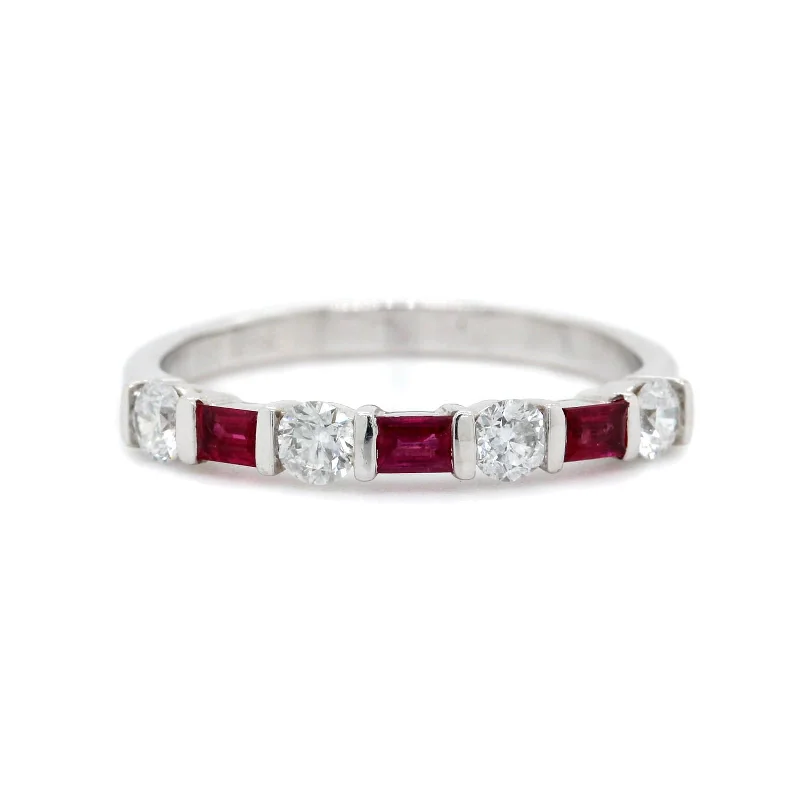 Platinum Bar Set Diamond and Ruby Band