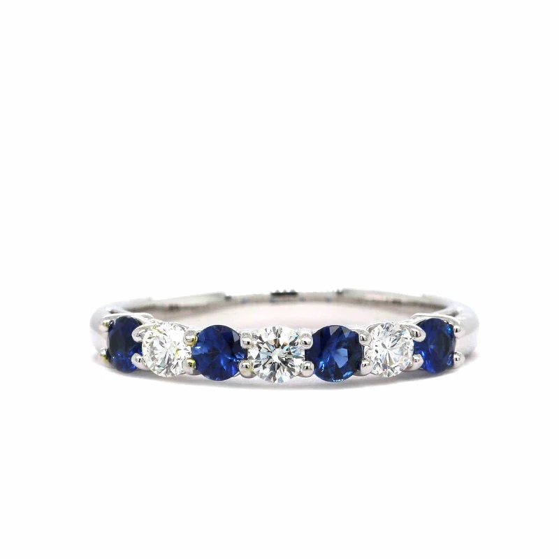 Platinum Shared Prong Sapphire and Diamond Band