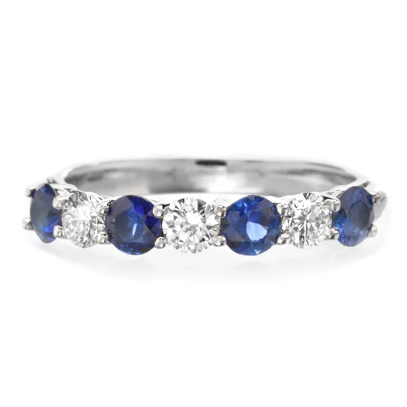 Platinum 7 Stone Alternating Sapphire and Diamond Band