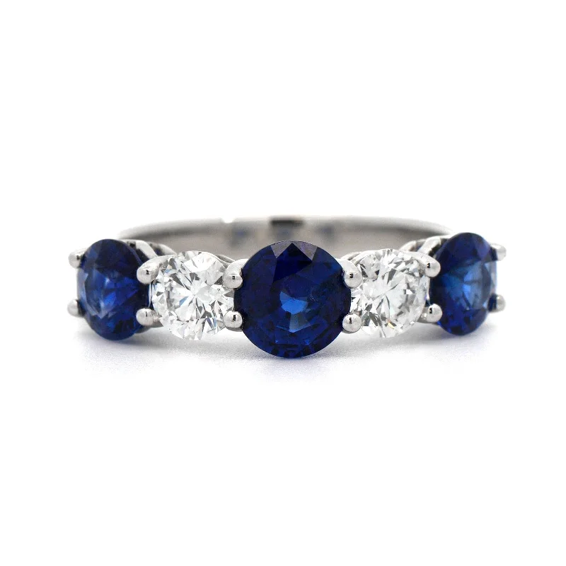 Platinum Diamond and Sapphire 5 Stone Band