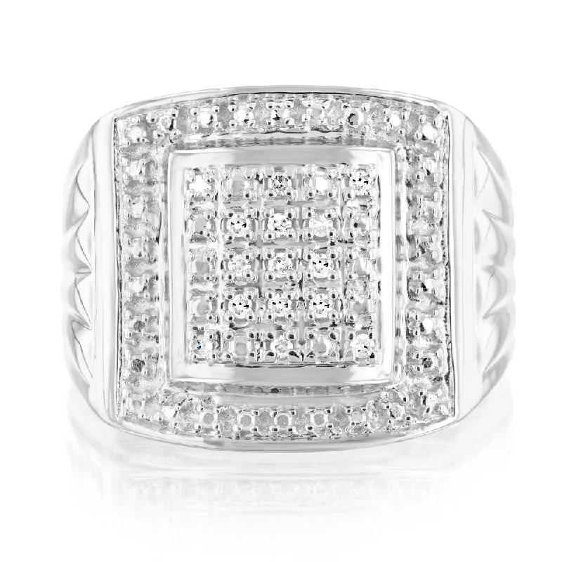 10 Points of Diamond Gents Ring in Sterling Silver