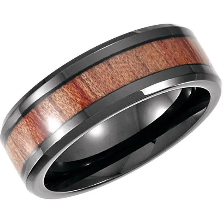 Black PVD Cobalt 8 mm Casted Band With Wood Inlay Size 14