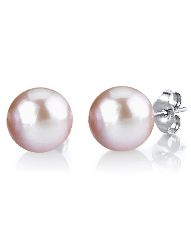 13mm Pink Freshwater Round Pearl Stud Earrings