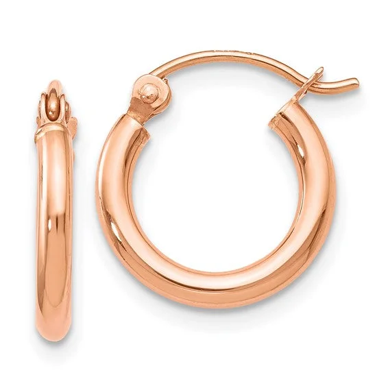 14K Rose Gold 2mm Polished Hoop Earrings