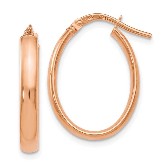 14K Rose Gold Polished 3mm Oval Hoop Earrings