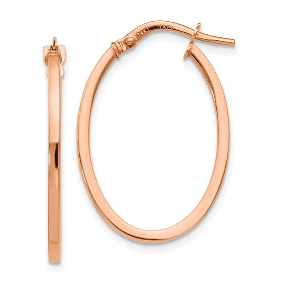 14K Rose Gold Polished Oval Hoop Earrings