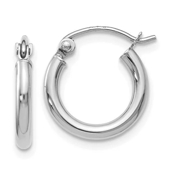 14K White Gold 2mm Polished Hoop Earrings