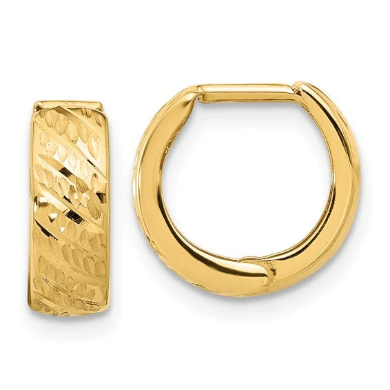 14K Yellow Gold Diamond Cut Huggie Hoop Earrings