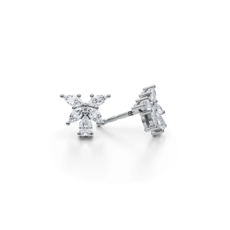 Marquise And Pear Cluster Butterfly Stud Earrings