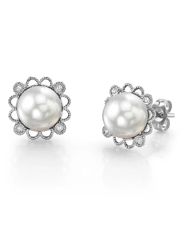 White South Sea Pearl & Diamond Couronne Earrings