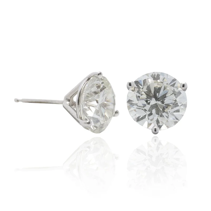 14K White Gold 3 Prong 5CTW Diamond Stud Earrings