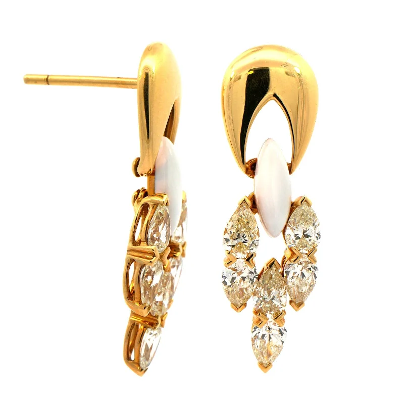 Etho Maria 18K Yellow Gold Diamond and White Ceramic Drop Earrings