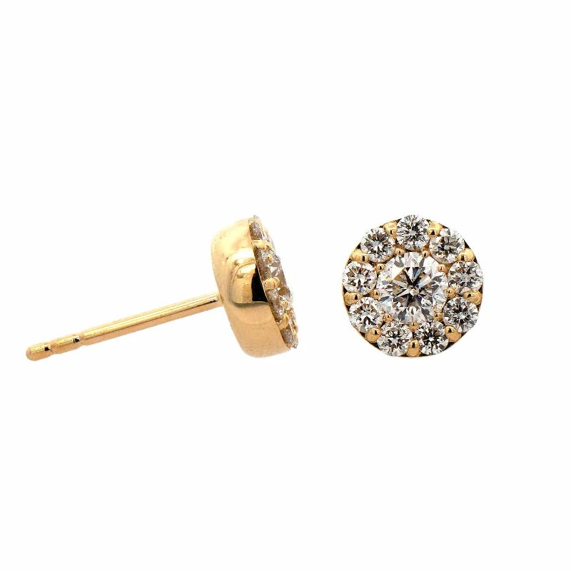 14K Yellow Gold Round Diamond Stud Earrings