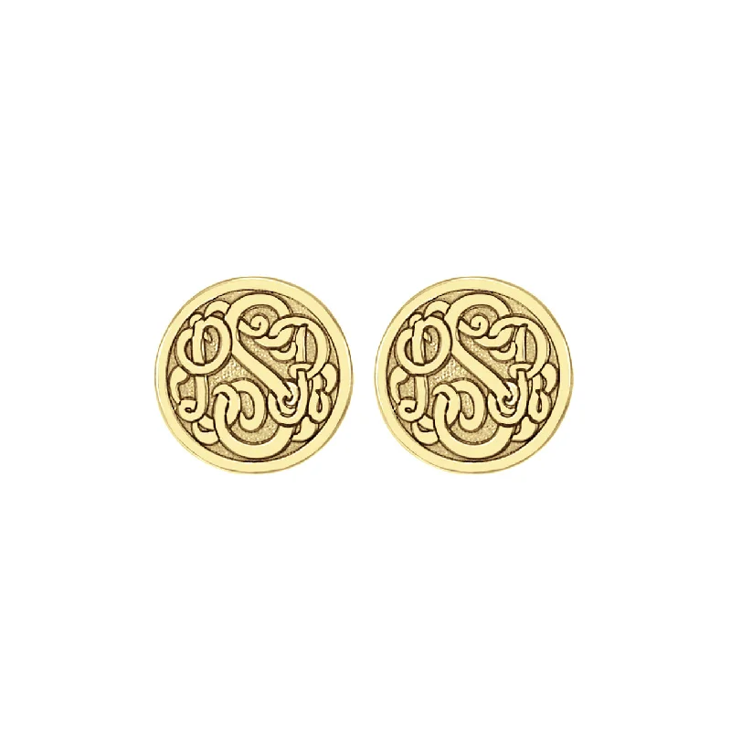 Fink's 10mm Classic Recessed Monogram Stud Earrings