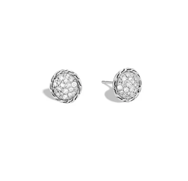 John Hardy Classic Chain Sterling Silver Diamond Stud Earrings