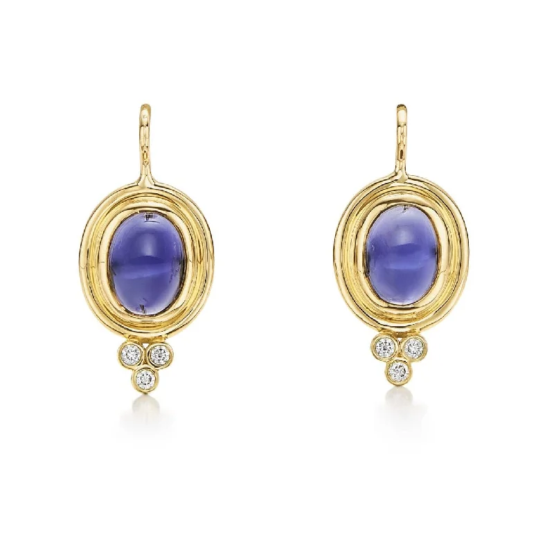 Temple St. Clair 18K Yellow Gold Diamond and Cabochon Iolite Earrings