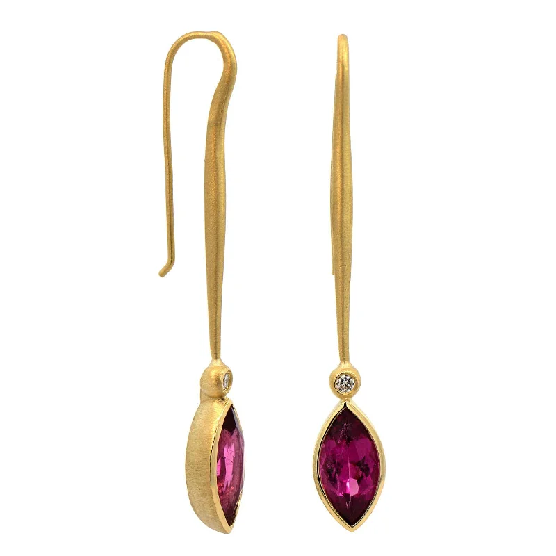 Suzy Landa 18K Yellow Gold Rubellite and Diamond Lolli Earrings