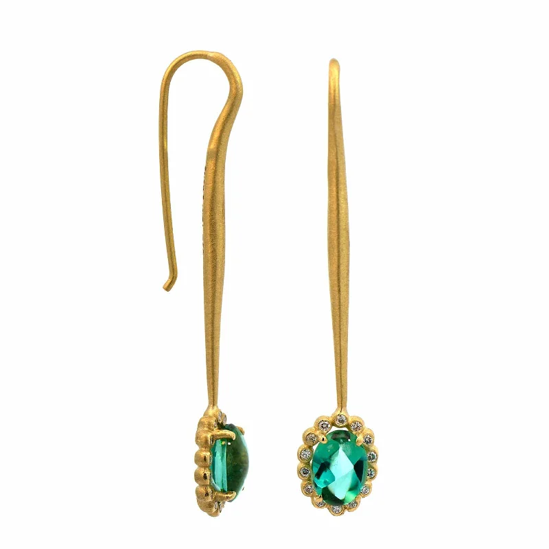 Suzy Landa 18K Yellow Gold Green Tourmaline and Diamond Lolli Earrings