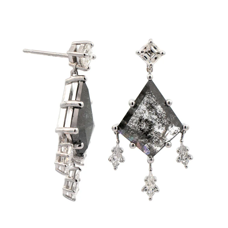 18K White Gold Salt & Pepper Kite Shaped Diamond Earrings