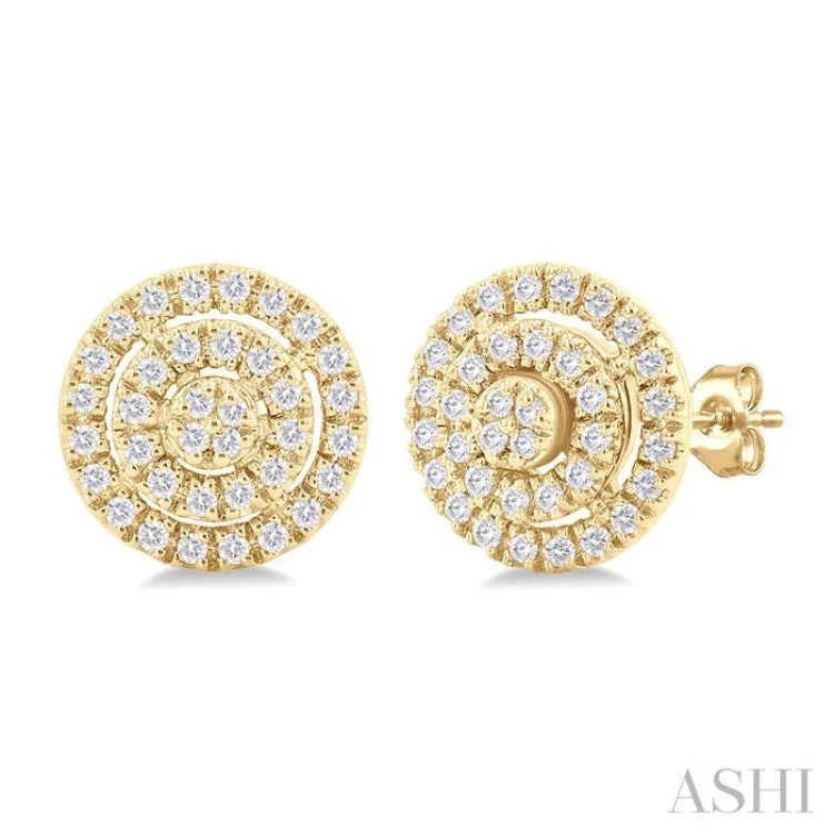 1/5 Ctw Double Halo Round Shape Petite Round Cut Diamond Fashion Stud Earring in 10K Yellow Gold