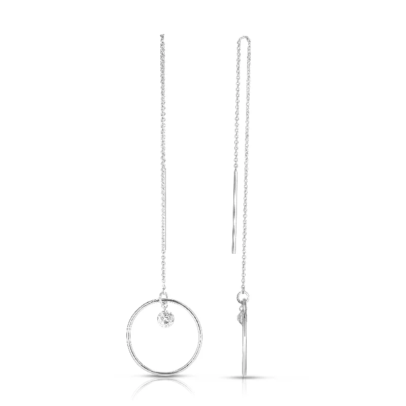 Sabel Collection 14K White Gold Open Circle and Diamond Dangle Earrings