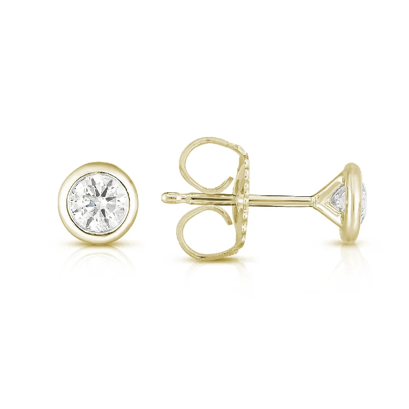 Sabel Collection Bezel Set Diamond Stud Earrings in 14K Yellow Gold