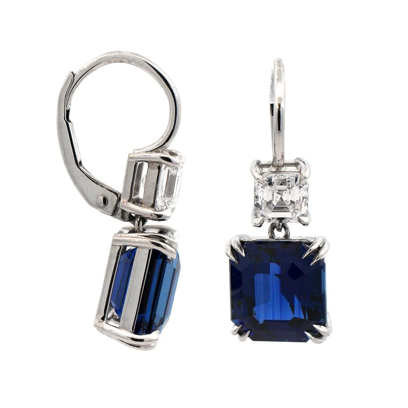 Platinum Sapphire and Diamond Dangle Earrings