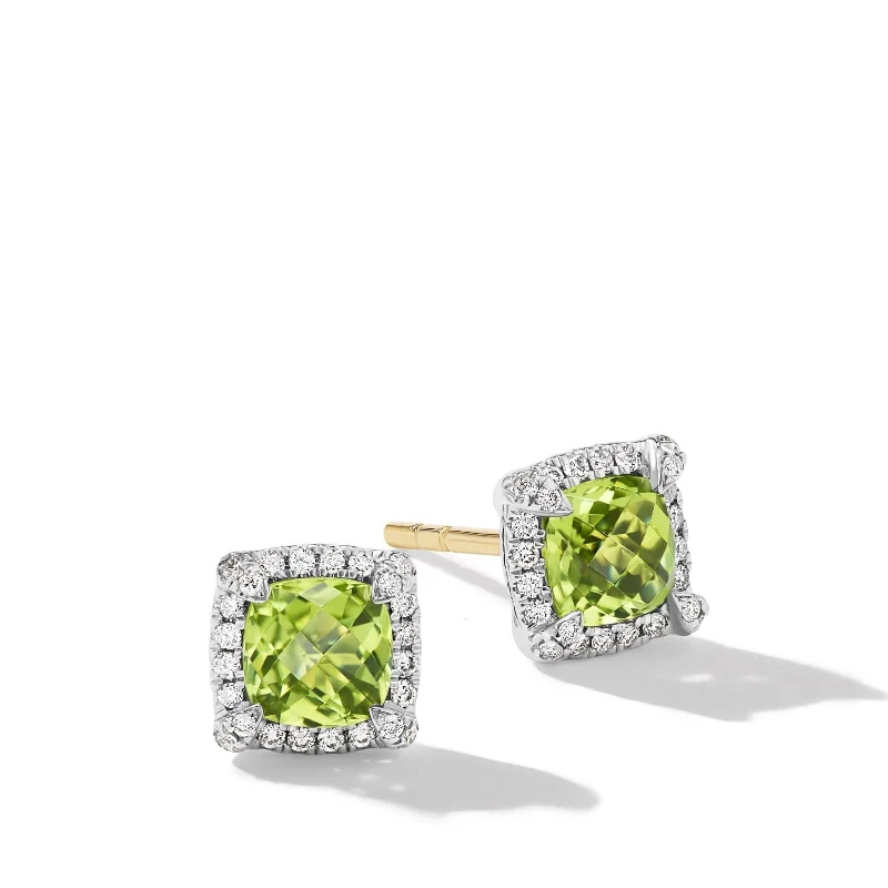 Petite Chatelaine® Pavé Bezel Stud Earrings in Sterling Silver with Peridot and Diamonds, 5mm