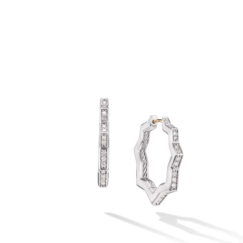 Zig Zag Stax™ Hoop Earrings in Sterling Silver with Diamonds, 22.8mm