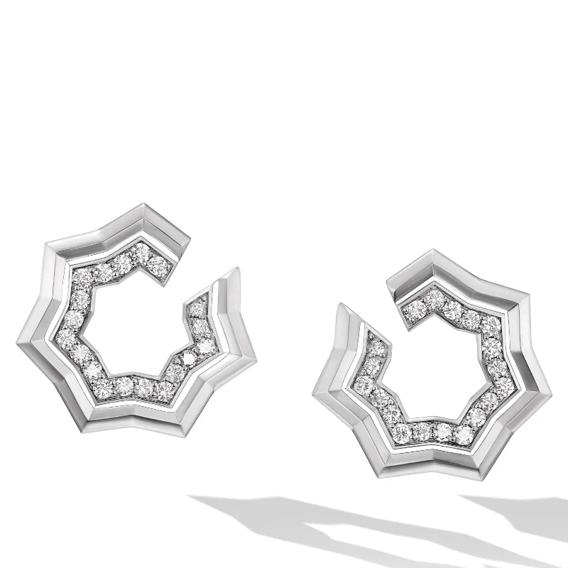 Zig Zag Stax™ Two Row Hoop Earrings in Sterling Silver with Diamonds, 27mm