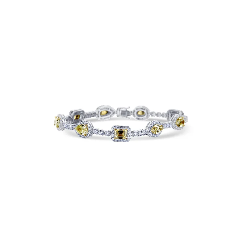 18K White Gold Yellow Diamond Halo Mixed Cut Bracelet