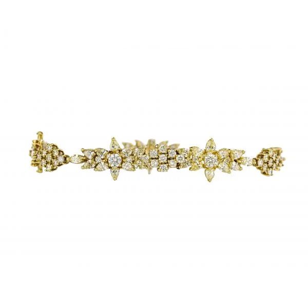 18K Yellow Gold Floral Starburst Design Diamond Bracelet