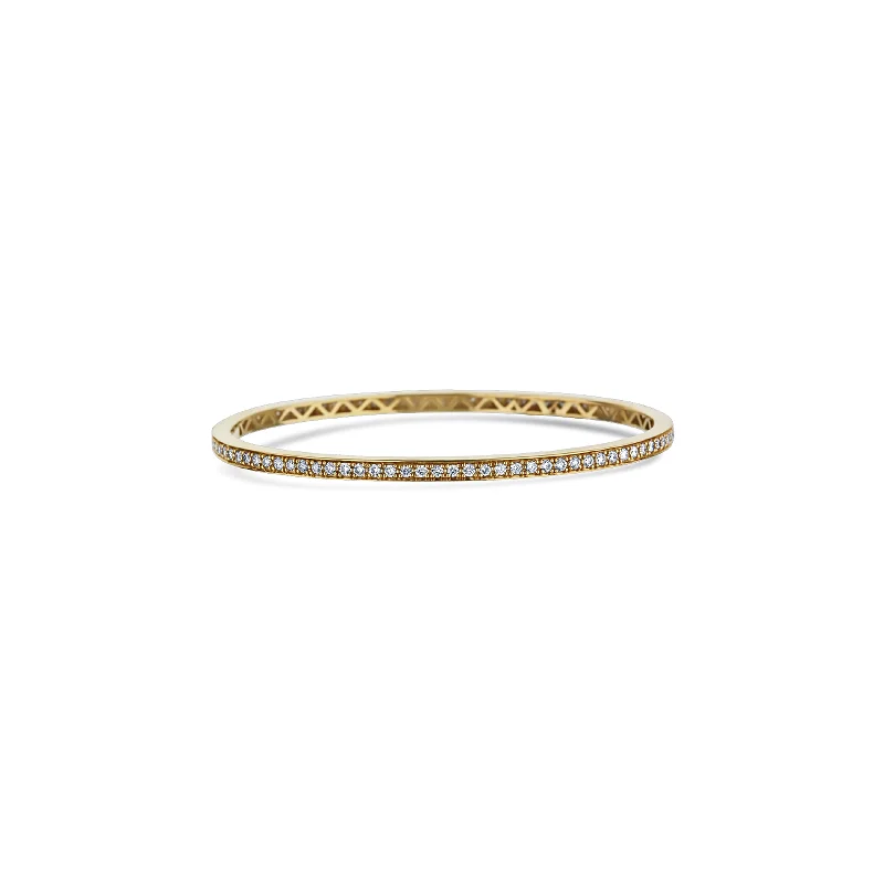 18K Yellow Gold Round Diamond Hinged Eternity Bangle