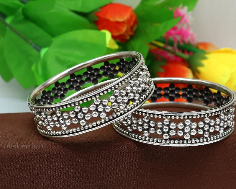 925 sterling silver flower design unique style handmade bangle bracelet , best brides collection wedding jewelry from india ba126