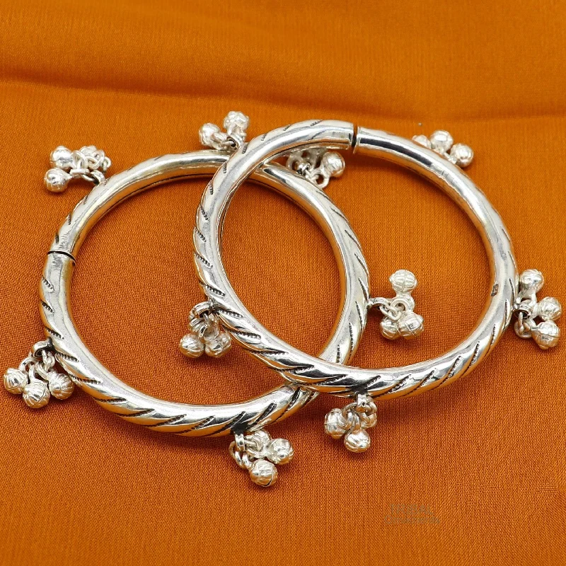 925 sterling silver handmade amazing jingling bells traditional indian kada bangle bracelet jewelry, stylish brides ethnic jewelry  ba138