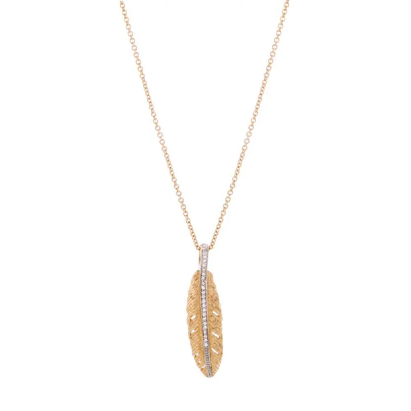 Feather 37mm Pendant Necklace with Diamonds