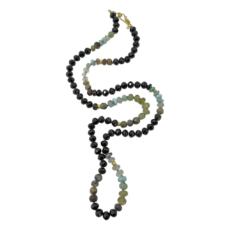 Lena Skadegard Black Spinel, Green Garnet, Turquoise.  Necklace