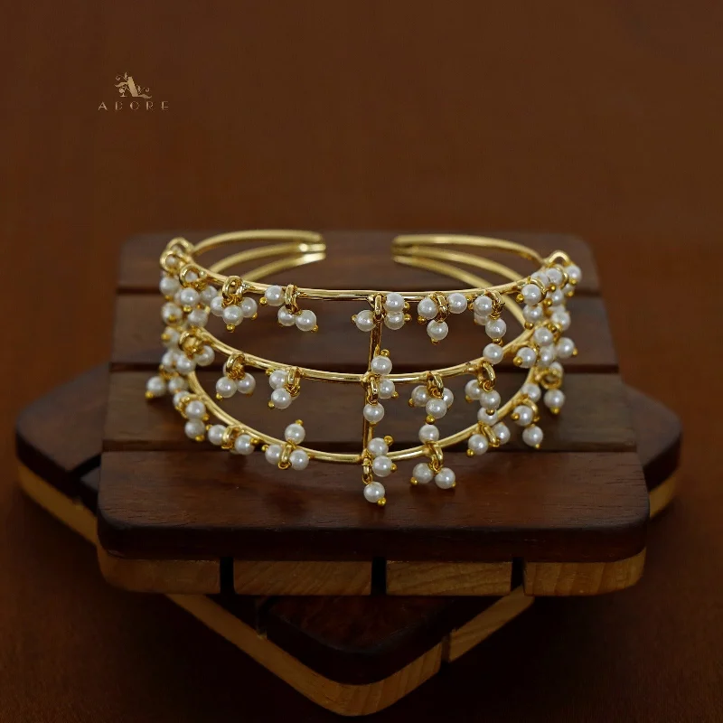 Amelia Three Layer Cluster Pearl Golden Bangle