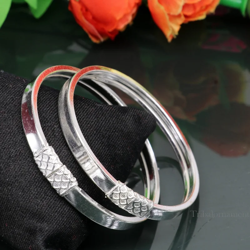 Plain shiny design sterling silver handmade excellent bangle bracelet kada gorgeous men's or girl's gifting jewelry from india nba216